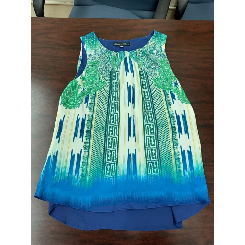 Rose & Olive Spilt Back Multicolored Tank Top Size Small